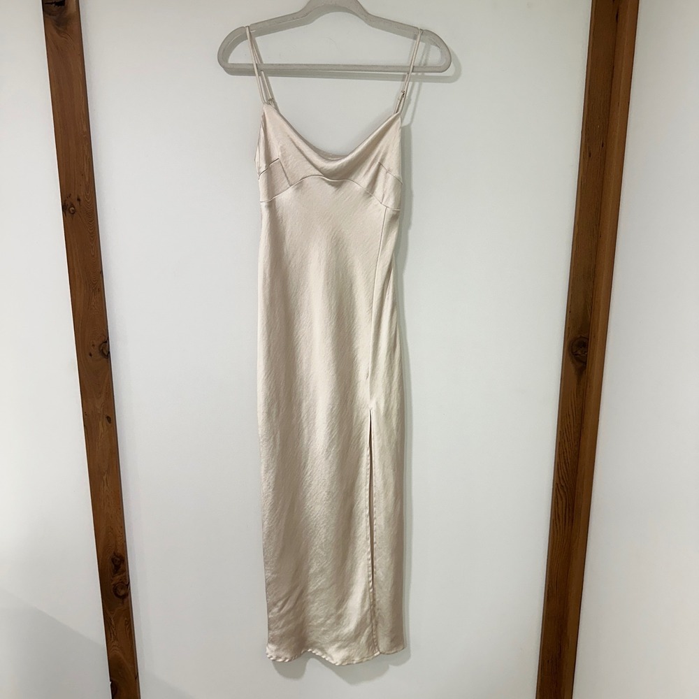 Petal + Pup Women Dress Satin Slip Midi Side Slit Polyester Formal Champagne 4